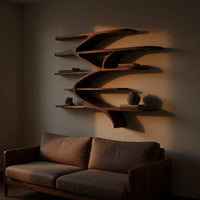 Solid Wood Wall Mounted Shelf Sculptural Natural Modern Home, view 5