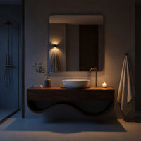 Solid Wood Bathroom Vanity Luxury Cabinet With Undulating Open Shelf Bath, view 5