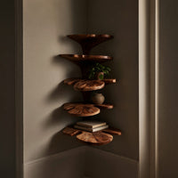 Solid Wood Corner Shelf Rustic Leaf Living Room Wall Decor Display, view 5