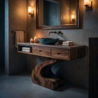 Solid Wood Bathroom Vanity Sculpted Modern, view 5