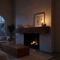 Solid Wood Floating Fireplace Mantel Rustic Shelf With Wave Carved Cozy, view 5