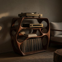 Solid Wood Record Player Stand Minimalist Music Studio Interior Area, view 5