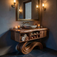 Solid Wood Bathroom Vanity Curved With Open Storage, view 5
