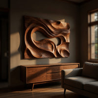 Solid Walnut Carved Into One Turning Current, Wall Relief, view 5 — view 5