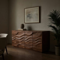 Solid Wood Sideboard Sculptural With Wave Carved Front Living Room, view 5