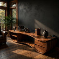 Kidney-Curve TV Console with Drawers and Open Shelves, view 5