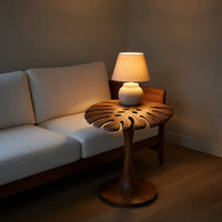 Sculptural Wood Side Table With Leaf Shape Top For Living, view 5