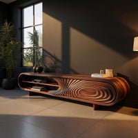 Chisel Carved Ripple Door on a Long Capsule TV Console, view 5