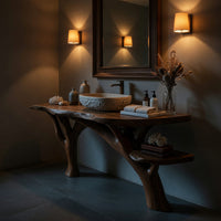Solid Wood Live Edge Vanity Mid Century Guest Bathroom Setup, view 5