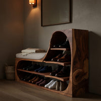 Solid Wood Shoe Storage Bench Rustic Rack Entryway Hallway Corner, view 5