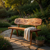 Solid Wood Outdoor Garden Bench With Wave Carved Backrest, view 5