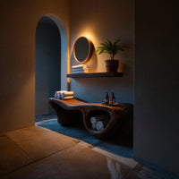 Solid Wood Teak Shower Bench Wave Carved Double Storage Bathroom, view 5