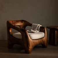 Solid Wood Chair Armchair With Sculptural Frame Porch, view 5