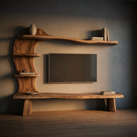 Handcrafted Wood Tv Shelf With Curved Frame For Living Room, view 5