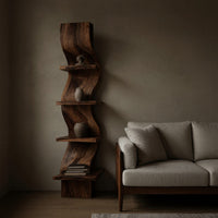 Solid Wood Standing Shelf Minimalist Curved Display Living Room, view 5
