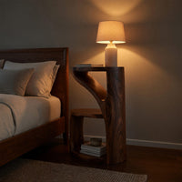 Solid Wood Nightstand Elegant With Sculptural Two Level Bedroom, view 5