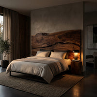 Solid Wood Headboard Live Edge Warm Minimalist Bedroom, view 5