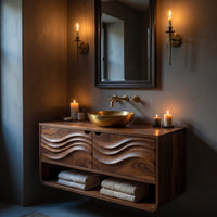 Solid Wood Bathroom Vanity Scandinavian Floating With Cabinet Apartment, view 5