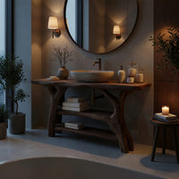 Solid Wood Live Edge Vanity Minimalist Small Bathroom, view 5
