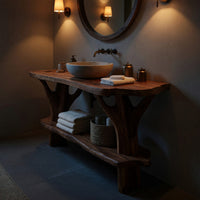 Solid Wood Live Edge Vanity Mid Century Bathroom Primary Bathroom, view 5