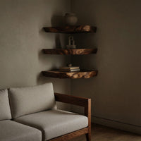 Solid Wood Natural Wood Floating Shelves Handcrafted Solid Corner Shelf Furniture, view 5