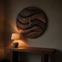 Solid Wood Clock Artistic Minimal Wall Living Room, view 5