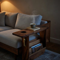 Solid Wood Sofa Arm Table Mid Century Solid Armrest, view 5