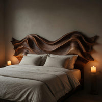 Solid Wood Headboard Artistic Sculptural With Wave Carving Bedroom, view 5