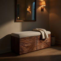 Solid Wood Entryway Storage Bench Mid Century Natural Bedroom, view 5