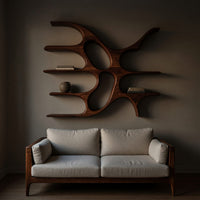 Solid Wood Wall Mounted Shelf Artistic With Unique Design Living Room, view 5