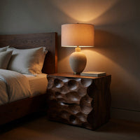 Solid Wood Nightstand Carved With Two Drawers Bedroom, view 5