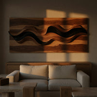 Hand-Carved Wave Relief in Walnut and Blackened Wood, view 5 — view 5