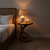 Solid Wood Nightstand Handcrafted With Floral Shaped Tabletop Bedroom, view 5