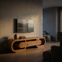 Modern Wood Tv Cabinet Curved Design With Drawers For Living, view 5