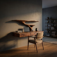 Wall Mounted Wood Desk With Upper Shelves For Home Office, view 5