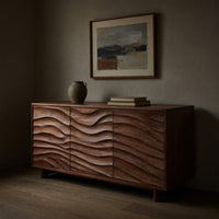 Solid Wood Sideboard With Carved Wave Design Statement Living Space, view 5