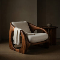 Solid Wood Chair Scandinavian Accent With Curved Form Living Room, view 5