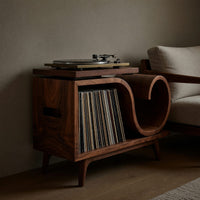 Solid Wood Record Player Stand Japandi Wave Cabinet Wellness Room, view 5