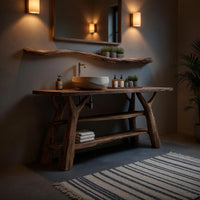 Solid Wood Live Edge Vanity Mid Century Bathroom Natural Solid Spa, view 5