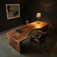 Hand-Planed Crescent Desk with Solid Wood Plinth Legs, view 5