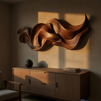 Drifting Ribbon Wall Sculpture in Warm Grained Hardwood, view 5 — view 5