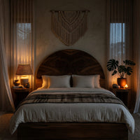Solid Wood Headboard Boho Arch Neutral Earth Tone Bedroom, view 5