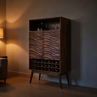 Solid Wood Bar Cabinet Wine With Wave Carved Doors Kitchen, view 5