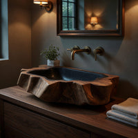Solid Wood Sink Vanity Handcrafted Wall Mounted Bathroom Natural, view 5