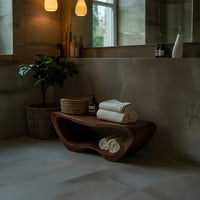 Solid Wood Teak Shower Bench Minimalist Organic Bathroom Spa, view 5
