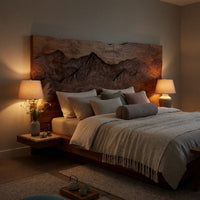 Solid Wood Headboard Rustic Mountain Relief Luxury Bedroom, view 5