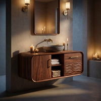 Solid Wood Bathroom Vanity Mid Century Floating With Storage, view 5
