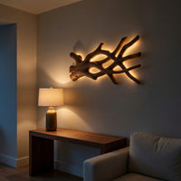 Rustic Sculptural Wood Wall Light For Bedroom Interior, view 5