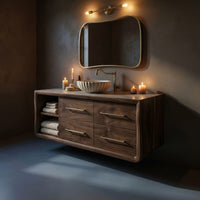 Solid Wood Bathroom Vanity Scandinavian Floating With Open Shelf Apartment, view 5
