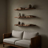 Solid Wood Natural Wood Floating Shelves Mid Century Solid Shelf Festive, view 5